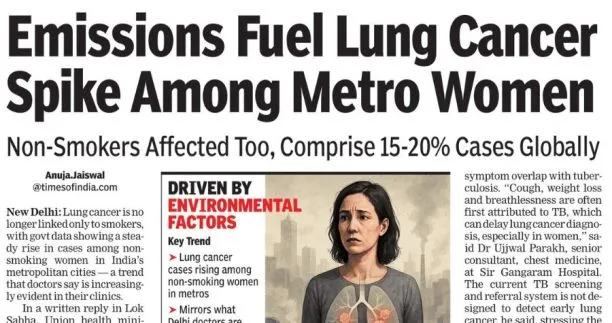 Air Pollution Triggers Sharp Rise in Lung Cancer Among Metro Women, Even Non-Smokers at Risk